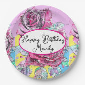 Red Rose Roses Pink flower Birthday Womens Papieren Bordje (Voorkant)
