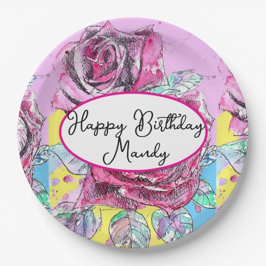 Red Rose Roses Pink flower Birthday Womens Papieren Bordje (Voorkant)