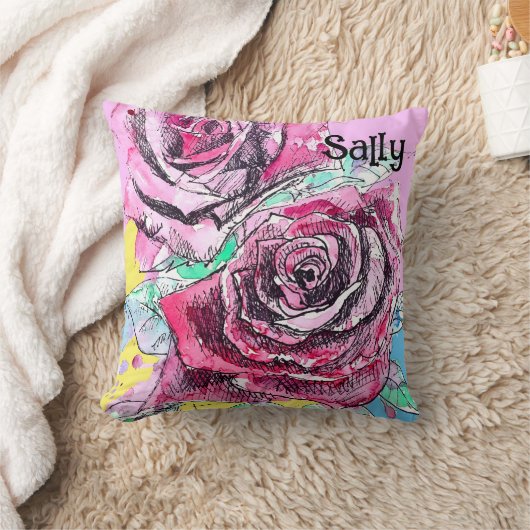 Red Rose Roses Watercolour Floral Flowers Flower Kussen (Deken)