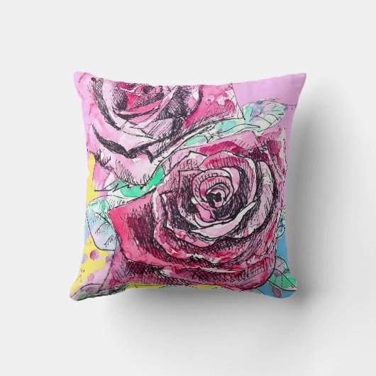 Red Rose Roses Watercolour Floral Flowers Flower Kussen (Achterkant)