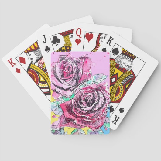 Red Rose Roses Watercolour Floral Flowers Flower Pokerkaarten (Achterkant)