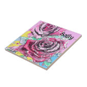 Red Rose Roses Watercolour Floral Flowers Flower Tegeltje (Zijkant)