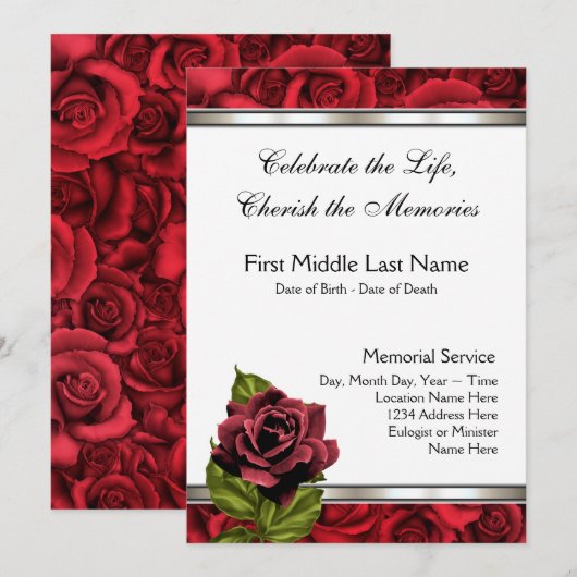 Red Rose rouwt om begrafenis Kaart (Voorkant / Achterkant)