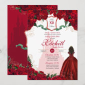 Red Rose Royal Princess Elegant Quinceanera Kaart (Voorkant / Achterkant)