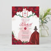 Red Rose Royal Princess Elegant Quinceanera Kaart (Staand voorkant)