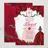 Red Rose Royal Princess Elegant Quinceanera Kaart (Voorkant / Achterkant)