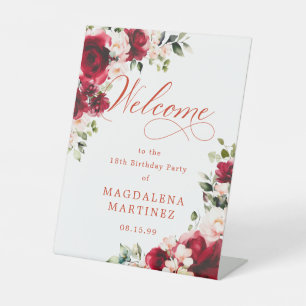 Red Rose Roze Pioen 18e Verjaardag Welkom Reclamebord Met Voetstuk