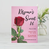 Red Rose roze Sweet 16 Birthday Party Invitation Kaart (Staand voorkant)