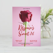 Red Rose roze Sweet 16 Birthday Party Kaart (Staand voorkant)
