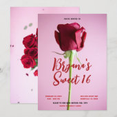 Red Rose roze Sweet 16 Birthday Party Kaart (Voorkant / Achterkant)