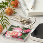 Red Rose Rozen bloemenfoto Womens Verjaardagsfeest Sleutelhanger (Voorkant Rechts)