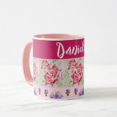 Red Rose Rozen Waterverf Roze Shabby Chic Mok (Voorkant links)