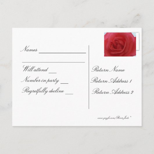 Red Rose RSVP Uitnodiging Briefkaart (Achterkant)