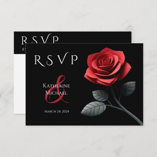Red Rose-RSVP-Wedding RSVP Kaartje (Voorkant / Achterkant)