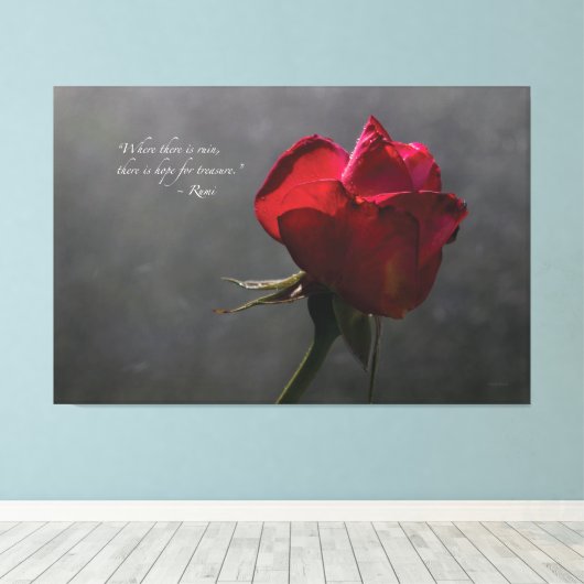 Red Rose, Rumi citaat, ~ 60" x 40" - EXTRA GROOT Canvas Afdruk (Insitu (Houten vloer))