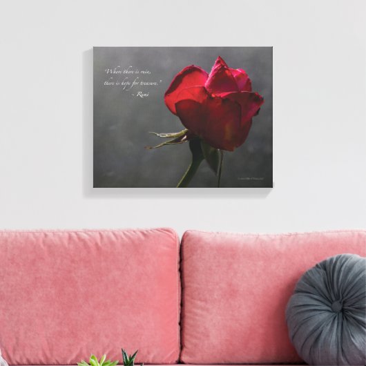 Red Rose, Rumi quote, 14" x 11" - KLEIN Canvas Afdruk (Insitu (Woonkamer))