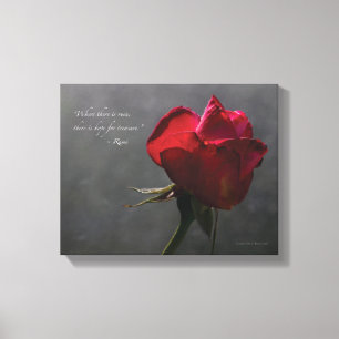 Red Rose, Rumi quote, 14" x 11" - KLEIN Canvas Afdruk