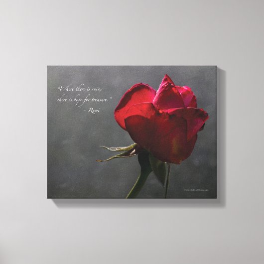 Red Rose, Rumi quote, 14" x 11" - KLEIN Canvas Afdruk (Voorkant)