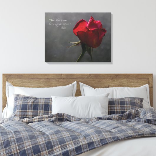 Red Rose, Rumi quote, 24" x 18" - MEDIUM Canvas Afdruk (Insitu (Slaapkamer))