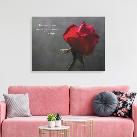 Red Rose, Rumi quote, 24" x 18" - MEDIUM Canvas Afdruk (Insitu (Woonkamer))