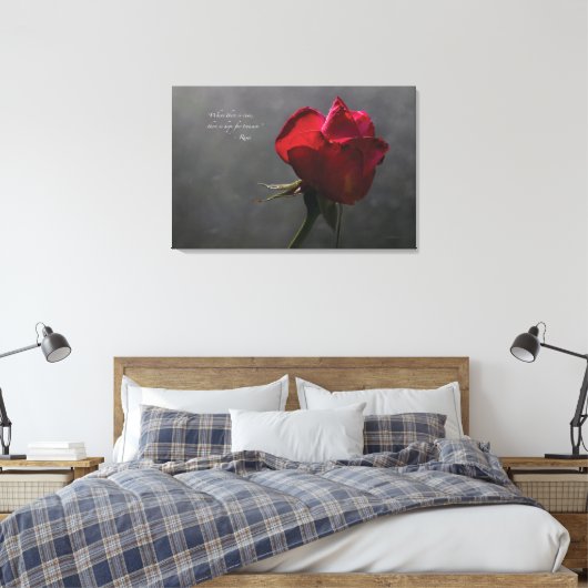 Red Rose, Rumi quote, 36" x 24" - GROOT Canvas Afdruk (Insitu (Slaapkamer))