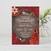 Red Rose Rustic Charra/Mariachi Dress Quinceañera Kaart (Staand voorkant)