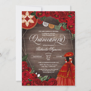 Red Rose Rustic Charra/Mariachi Dress Quinceañera Kaart