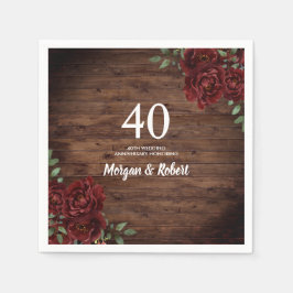 Red Rose Rustic Wood 40th Wedding Jubileum Servet