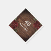 Red Rose Rustic Wood 40th Wedding Jubileum Servet (Hoek)