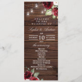 Red Rose Rustic Wood Wedding Programs Programmakaart (Voorkant)