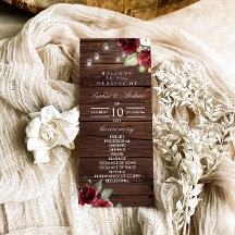 Red Rose Rustic Wood Wedding Programs