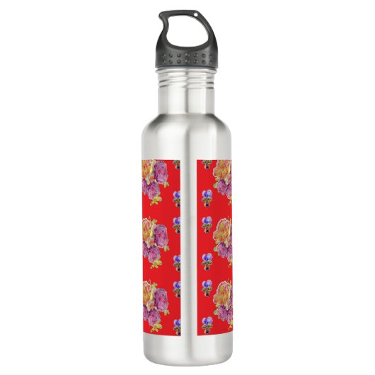 Red Rose Shabby Chic Roos Pattern Initiaal 7 Waterfles (Achterkant)