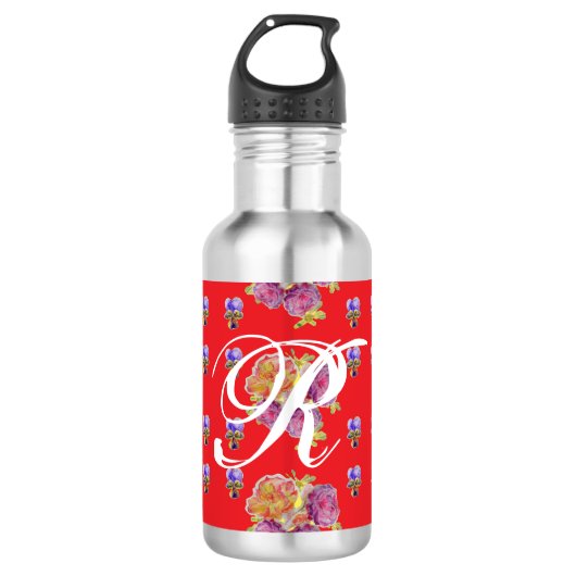 Red Rose Shabby Chic Roos Pattern Initiaal 7 Waterfles (Voorkant)