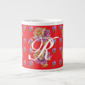 Red Rose Shabby Chic Roos Pattern Initiaal Grote Koffiekop (Voorkant)