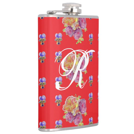 Red Rose Shabby Chic Roos Pattern Initiaal Heupfles (Rechts)