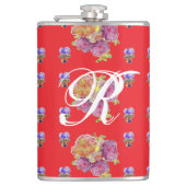 Red Rose Shabby Chic Roos Pattern Initiaal Heupfles (Voorkant)