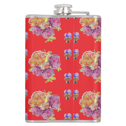 Red Rose Shabby Chic Roos Pattern Initiaal Heupfles (Achterkant)