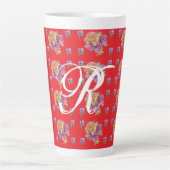 Red Rose Shabby Chic Roos Pattern Initiaal Latte Mok (Voorkant)
