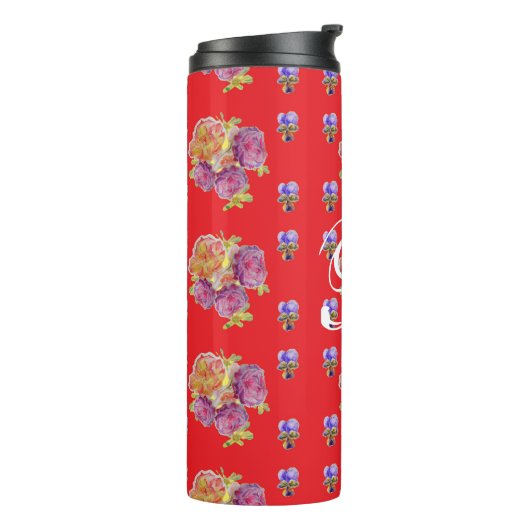 Red Rose Shabby Chic Roos Pattern Initiaal Thermosbeker (Gedraaid links)