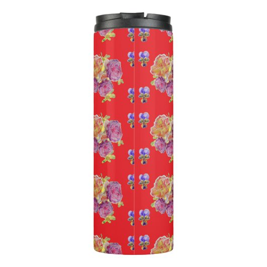 Red Rose Shabby Chic Roos Pattern Initiaal Thermosbeker (Achterkant)