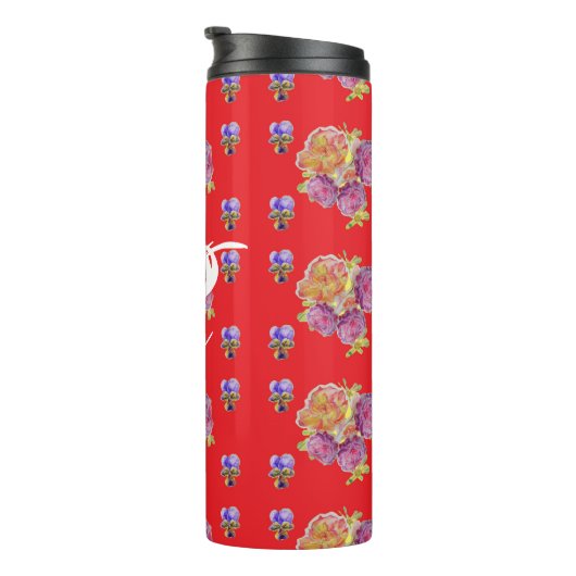 Red Rose Shabby Chic Roos Pattern Initiaal Thermosbeker (Geroteerd rechts)