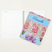 Red Rose Shabby Chic Watercolor Roses Pink Blue Planner (Display)