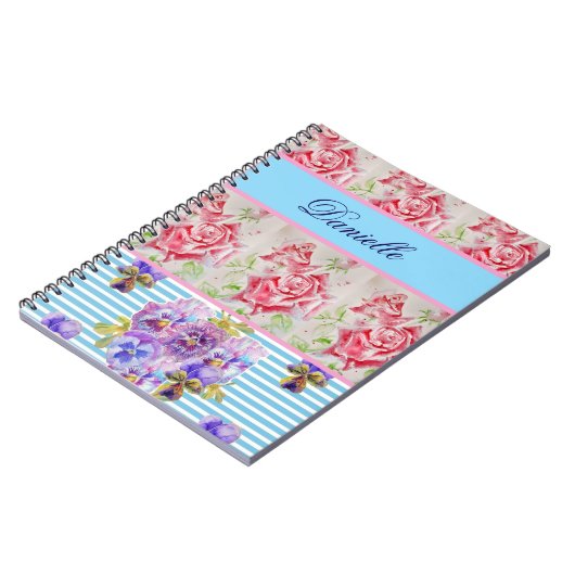 Red Rose Shabby Chic Waterverf Rozen Pink Blue Notitieboek (Linkerzijde)