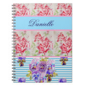 Red Rose Shabby Chic Waterverf Rozen Pink Blue Notitieboek (Voorkant)