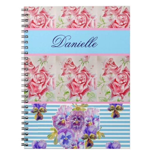 Red Rose Shabby Chic Waterverf Rozen Pink Blue Notitieboek (Voorkant)