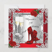 Red Rose Silver High Hiel Shoes Any Age Party Kaart (Voorkant)