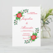 Red Rose Simple Wedding Theme Uitnodiging (Staand voorkant)