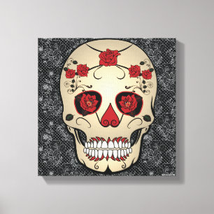 Red Rose Skull Art Home Decor Day of the Dead Canvas Afdruk