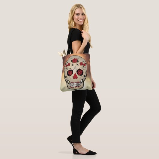 Red Rose Skull Bag - Tas Dag van de dood (Op model)
