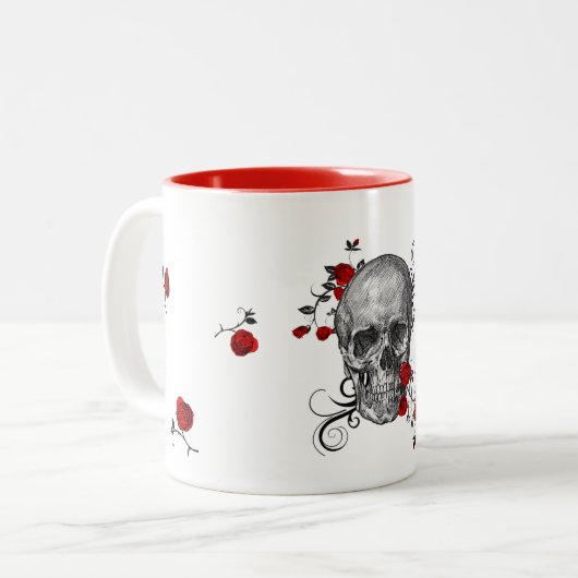 Red Rose Skull Coffee Mok (Voorkant links)